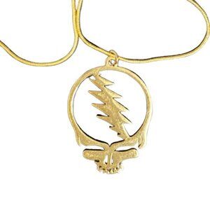 Grateful Dead Gold Plated Stainless Steel Snake Chain Necklace Steal Your Face